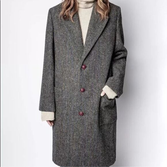 Zadig & Voltaire Macy Wool Check Coat size 38 CHARBON - Picture 5 of 12